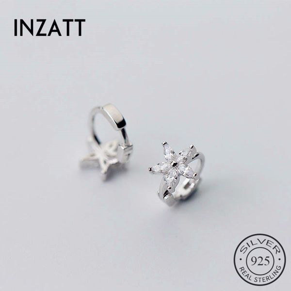 

inzatt real 925 sterling silver zircon star hoop earrings for fashion woman geometric earrings 2019 cute fine jewelry gift, Golden;silver
