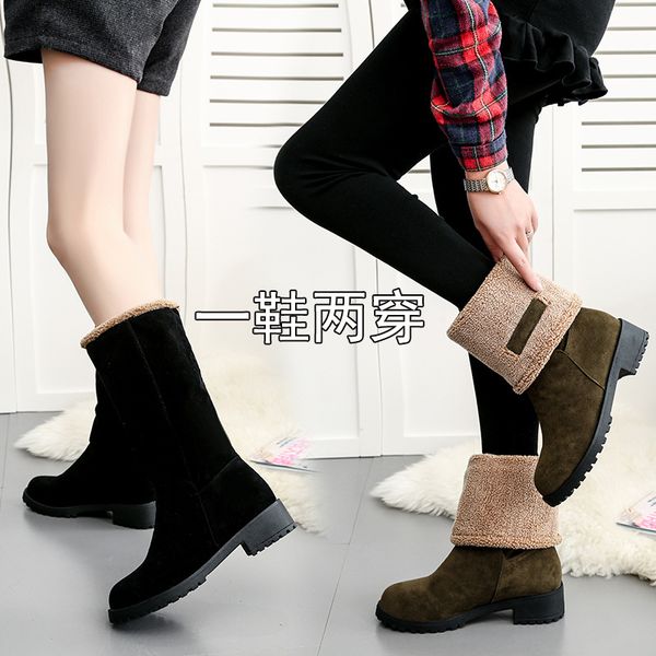 

women's boots autumn and winter new solid color long tube cuff women's cotton boots plus velvetsnowbootstwowomen'sshoeswholes, Black