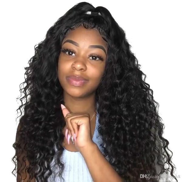 

curly human hair wigs indian human lace wigs pre plucked natural hairline lace front human hair wigs 150% remy curly wig, Black
