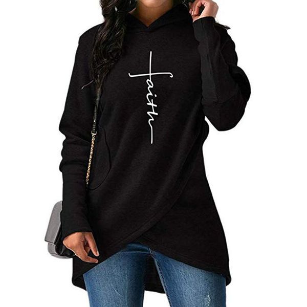 

women fashion hoodies brand letter printing hooded sweatshirts womens designer long sleeve embroidered shirt irregular faith hooded, Black