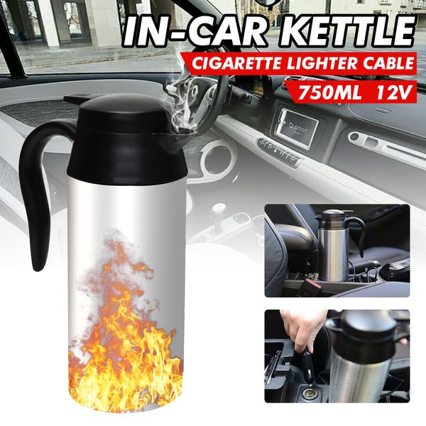 

stainless steel 12v electric kettle 750ml in-car travel trip coffee tea heated mug motor water for car or truck use hot