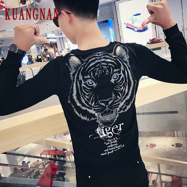 

kuangnan tiger print sweatshirt men streetwear hip hop harajuku sweatshirts men clothing sweatshirt xxxl 2019 autumn, Black