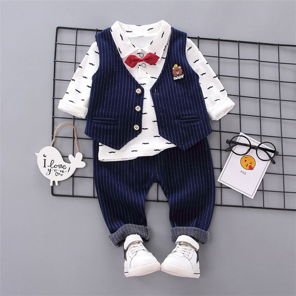 

baby girls clothing set children tracksuits girls kids casual gentleman suits spring autumn clothing 3pcs/set suit set, White