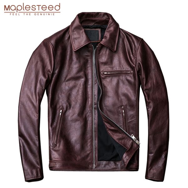 

maplesteed 100% natural oil wax calf skin jackets men leather jacket men's real leather coat black rust red clothing autumn m193