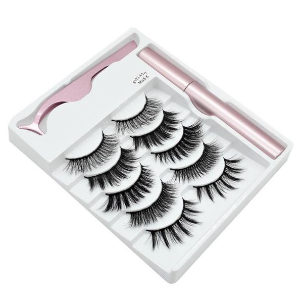 

new 5 pairs no glue magnetic eyelashes kit 5 magnets full eye false eye lashes 4ml magnetic eyeliner tweezers set