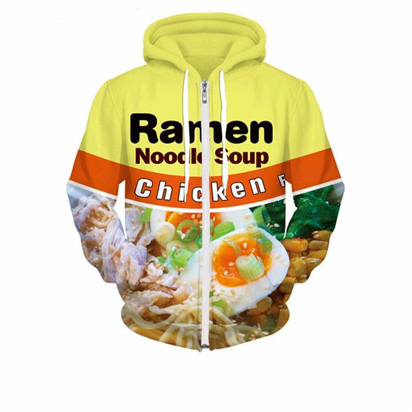 

wholesale- fashion womens/mens chicken ramen noodle soup funny 3d print zipper jumper sweatshirt hoodies xs021, Black;brown