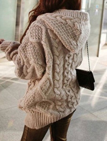 

women knitted hooded cardigan sweater winter autumn warm loose outwear bmf88, White