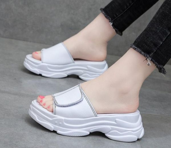 

women slippers summer platform wedge open toe casual shoe ladies color mixing slide beach shoes, Black