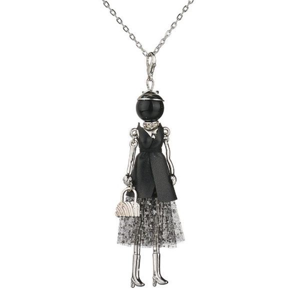 

new women doll cute black long necklaces & pendant dress baby girls maxi necklace brand fashion statement jewelry, Silver