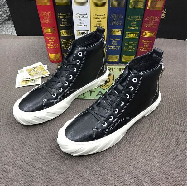 

new arrival luxury men black casual shoes high round toe man trending leisure shoes male flat platform ankle boots