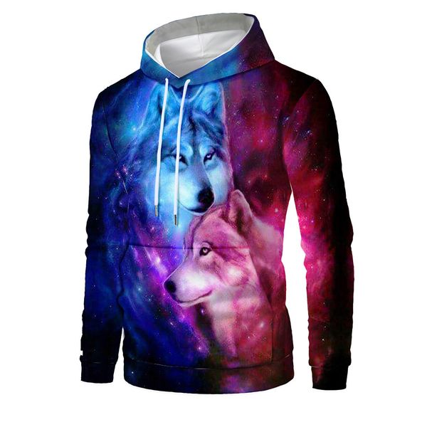 

mens designer double wolf 3d digital printing sweater, Black