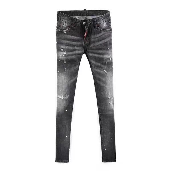 

2017 new jeans woman hole pencil pants mid waist slim elastic straight trousers ladies fashion full length casual brand jeans, Blue