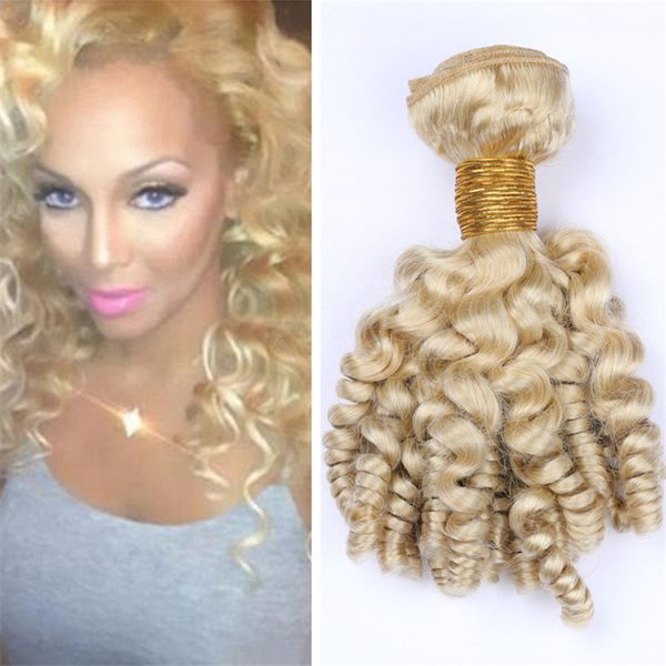 Acquista Fasci Di Capelli Ricci Ricci Biondi Indiani Biondi 613 Biondo Platino Funmi Capelli Ricci Tessuto Spirale Romantico Riccioli Extension 300g A