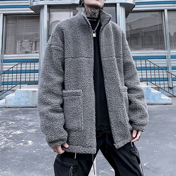 

2019 new men's winter jacket cardigan thicken thermal fleece coat streetwear windproof breathable outwear lbz178, Black;brown