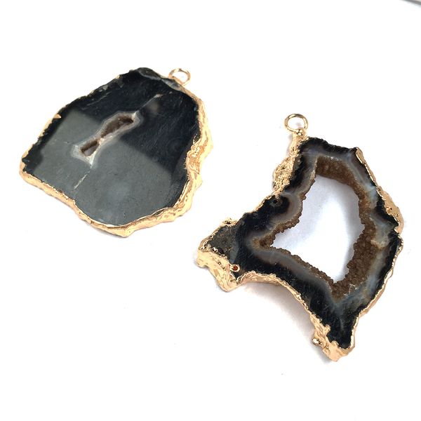 

natural black agates irregular pendants for jewelry making diy charm, Silver
