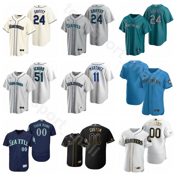 

2020 baseball 24 ken griffey jr jersey 11 edgar martinez 51 suzuki ichiro 34 felix hernandez 13 alex rodriguez team custom name number, Blue;black