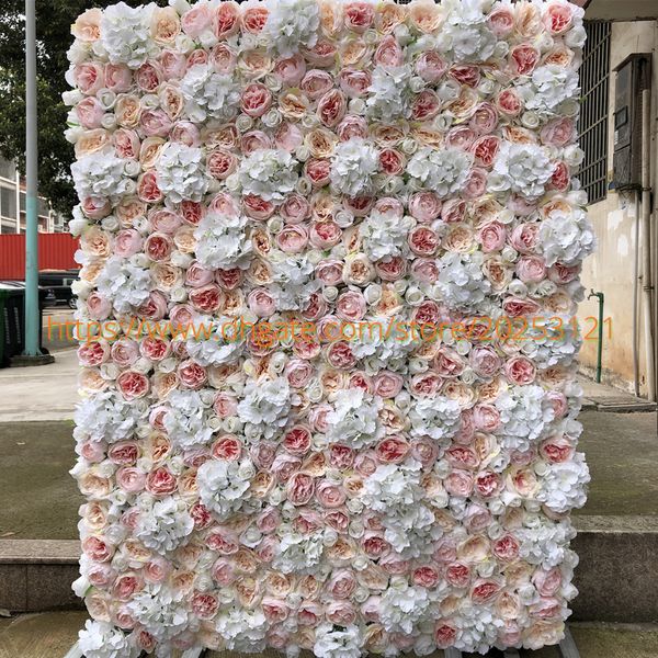 

3d artificial flower wall panels wedding background and pink hydrangea rose fake flower runner gy809