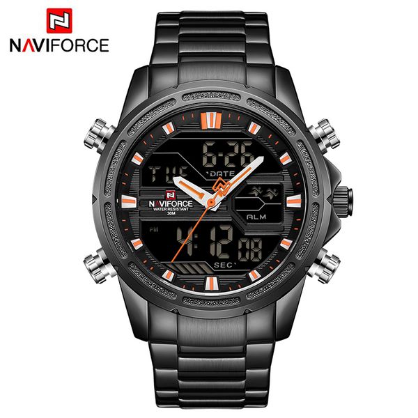 

naviforce new luxury men sports watches quartz watch man analog led chrono digital watch waterproof wristwatches 9138, Slivery;brown
