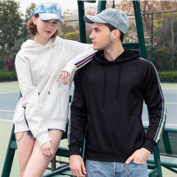 

mens womens patchwork hooded neck loose sweatshirt fashion males casual spring couple designer striped hoodies, Black