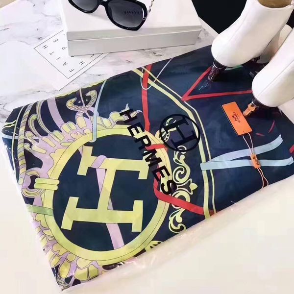 

2019 new spring and autumn silk scarf fashion brand h letter big print designs silk scarf classic shawl for men and women silk, Blue;gray