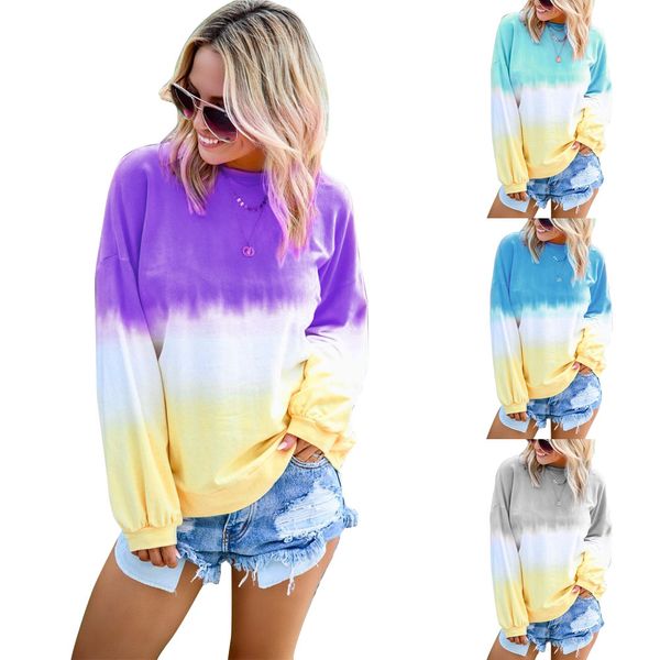 

woman fashion rainbow gradient color long-sleeved hoodie