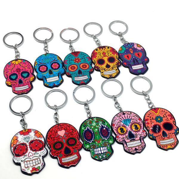 

calavera sugary-sweet whimsical skull keychain keyring celebrate mexican day of the dead halloween acrylic sugar skull key chain, Silver