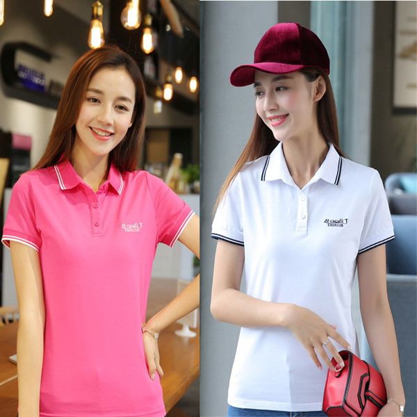 

2020 летние новые женщины стройной гольф рубашки с короткими рукавами повседневный пике хлопка вышивка женщина mujer кнопка моды ьотте, White