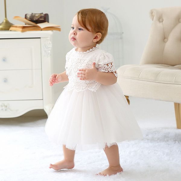 

retail 2019 new baby girl christening gown white lace first birthday baptism dress infant clothing 6150bb, Red;yellow