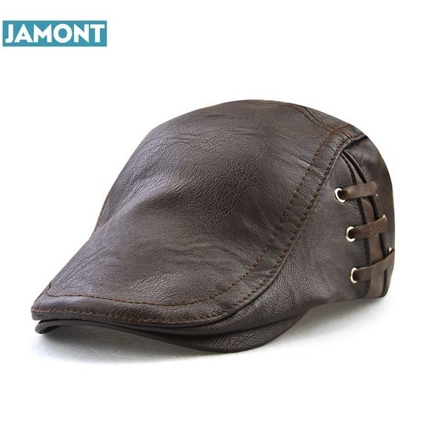 

men's outdoor leather hat winter berets male warm protection cap leather dad hat wholesale leisure bone, Blue;gray