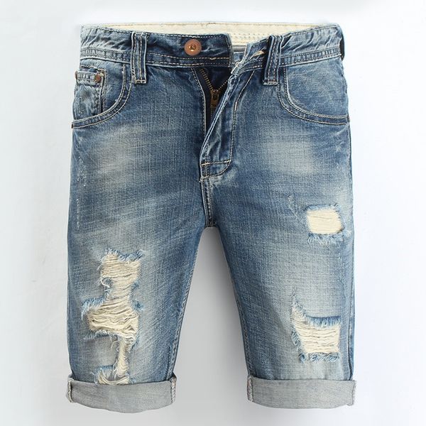

mens denim shorts new summer regular casual knee length short bermuda masculina hole jeans shorts for men 227, White;black