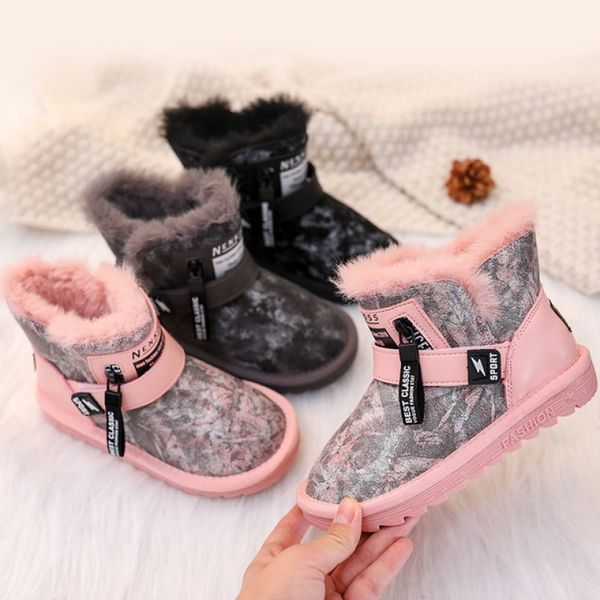 

childrens snow boots girls bootsboys shoes winter plush warm short boots suede cotton waterproof antiskid medium large children, Black;grey