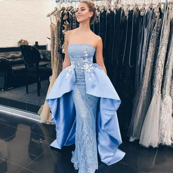 

strapless floor length long blue peplum dresses women's fashion evening gowns with lace custom made formal wear, Black;red