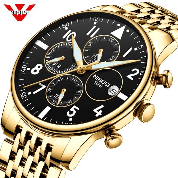 

nibosi men's watches military luxury brand watch mens quartz stainless clock fashion chronograph watch man relogio masculino ly191226, Slivery;brown
