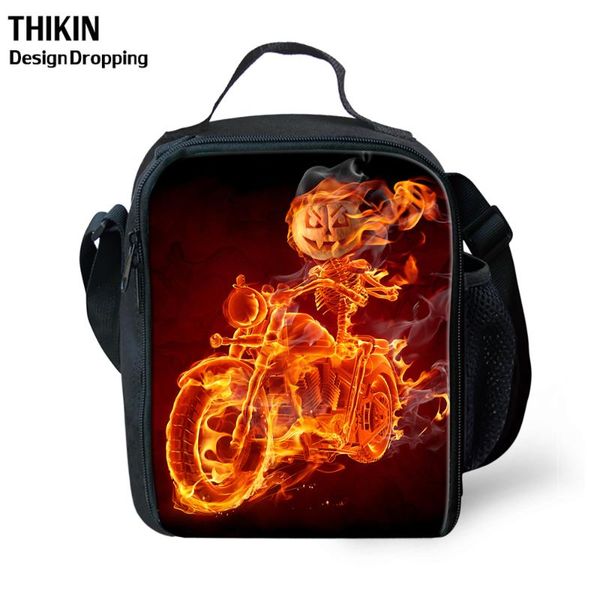 

thikin fashion music skull with fire design lunch box for men cool custom image lunch bag thermal for school boy bento box, Blue;pink