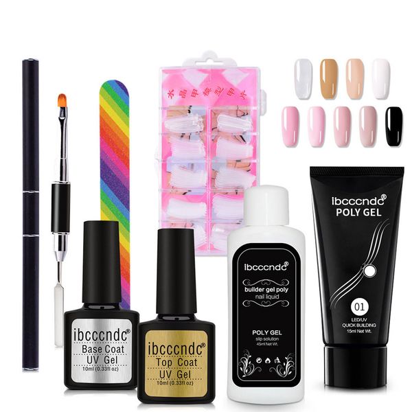 

15ml poly gel nail brush buffer slip solution false nail base coat coat set uv lamp quick extension builder gel manicure