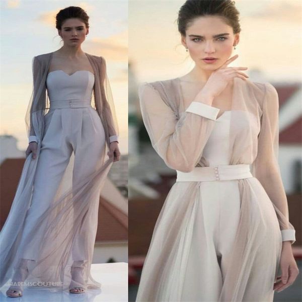 

two piece evening jumpsuit with long sleeve outsuit strapless satin prom dress sash ruched custom made elegant party gown cheap, Black;red