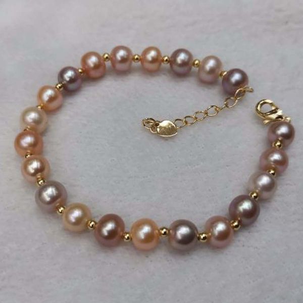 

10 qty natura color 7mm freshwater pearl wholesale bracelets 17cm with extra chain, Black