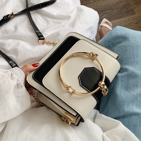 

female metal ring tote bag 2020 summer new pu leather women's designer handbag chain shoulder messenger bag bolsa