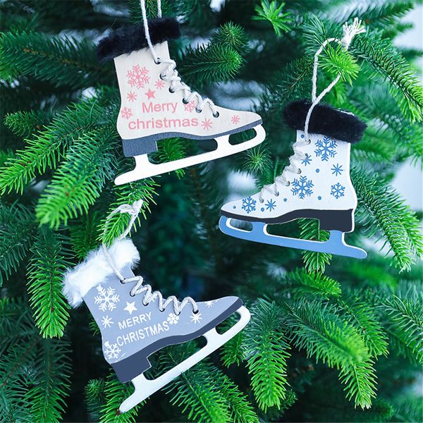 

3pcs wood sleigh plush hanging wooden christmas ornaments for home party xmas tree decoration merry christmas #3