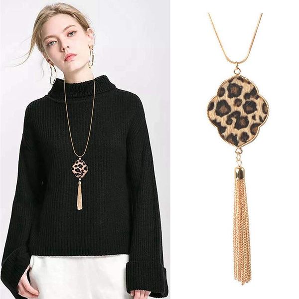 

statement leopard jewelry set for women leopard leather bracelet teardrop drop dangle earrings long tassel pendant necklace chri, Silver