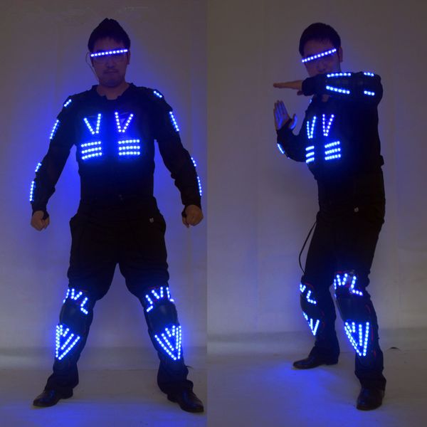 

Free Shipping LED Luminous Armor Lighting Robot Suit With Glasses Gloves For Night Club Stage Party Show Dancing Clothing
