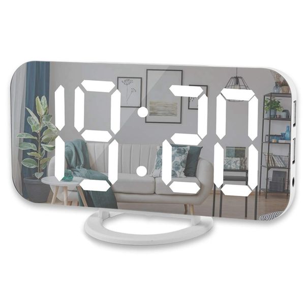 

digital alarm clock,6 inch large led display with dual usb charger ports auto dimmer mode easy snooze function, modern mirror