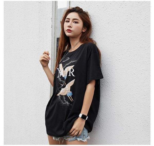 

luxury mens fashion designer t shirts summer t shirt crane printing designer t shirt hip hop fashion men women short sleeve tees t16, White;black