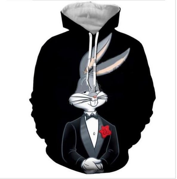 

new fashion women/men's harajuku style bugs bunny casual 3d printed crewneck sweatshirts hoodies sportwear coat r013, Black