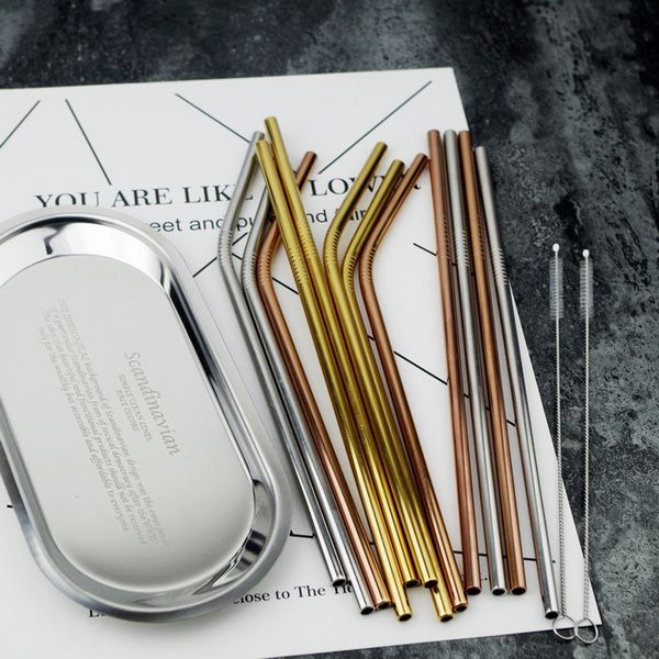 

10 pieces reusable metal stainless steel drinking straws straight for cups - washable - easy to clean