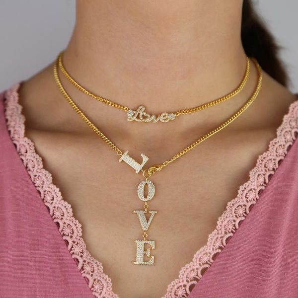 

2020 new design trendy luxury women jewelry bohemian long chain gold color letter love shape y geometric pendant necklaces, Golden;silver