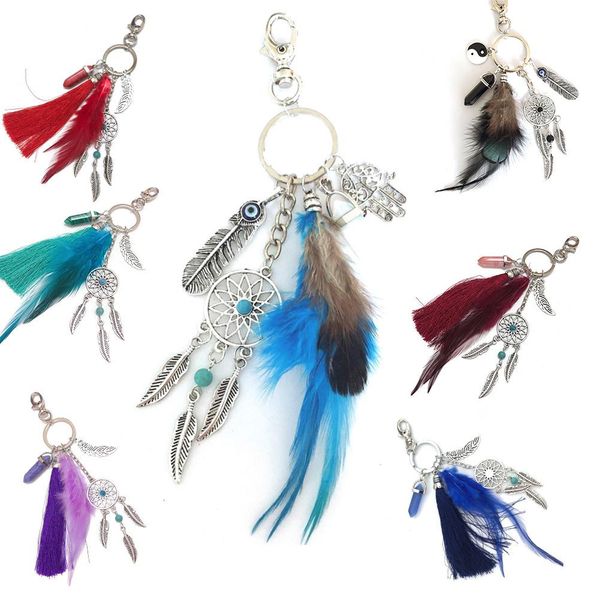 

dream catcher feather pendant keychain car key ring hanging decor gift, Silver
