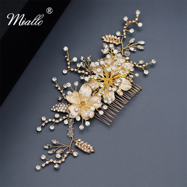 

miallo vintage gold austrian crystal wedding hair accessories bridal hair ornaments women comb clips flowers headpieces, Golden;white