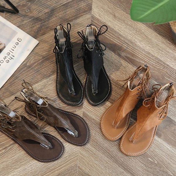 

women summer sandals slippers fashion plus size gladiator open-toes lace-up flat shoes sandals & club holiday party beachwear 0062, Black