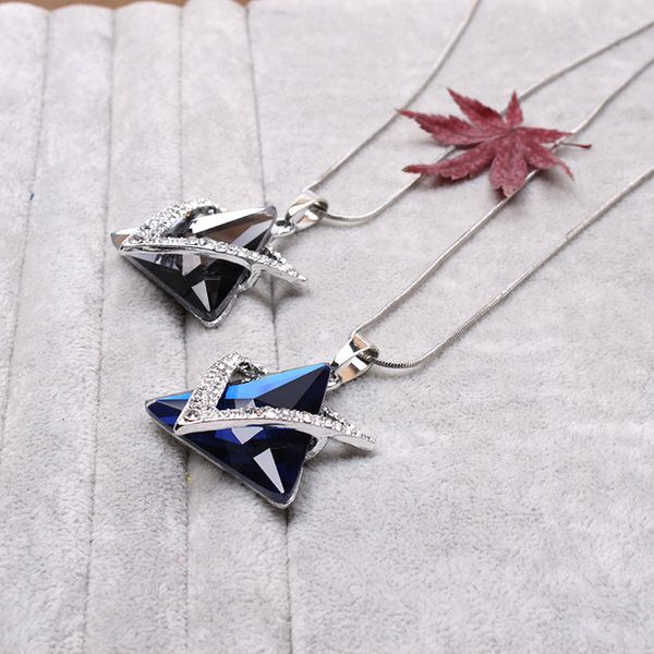 

hexagram drop pendant necklaces hexagon magen star of david crystal long necklace sweater rhinestone crystal necklace, Silver